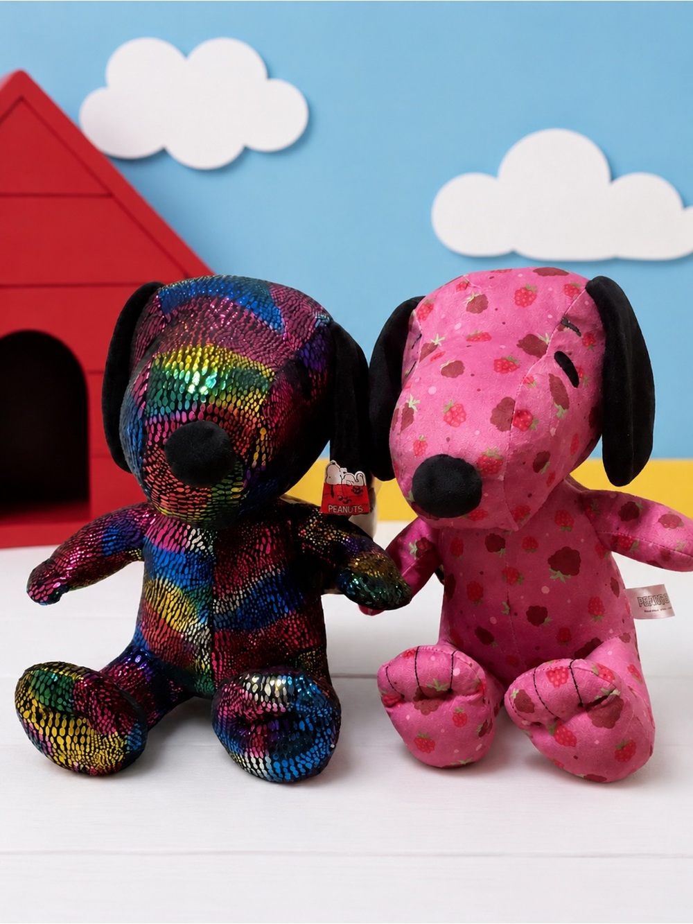 Peanuts Snoopy Plush Bundle – Rainbow Sequin & Pink Strawberry